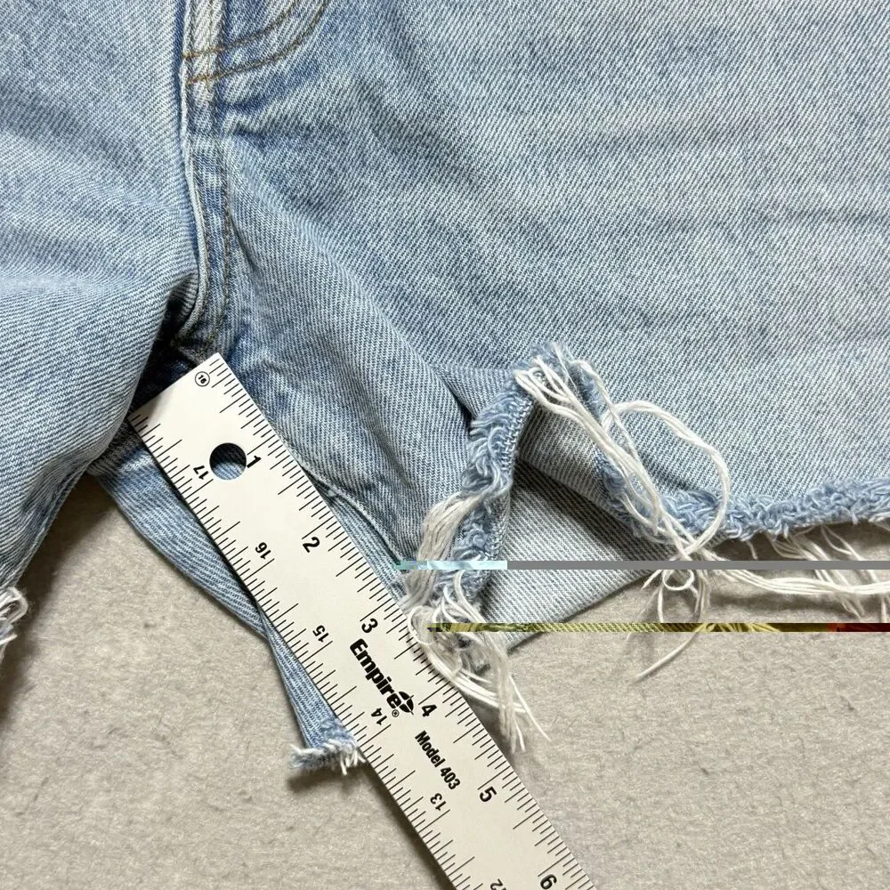 AGOLDE Parker Long High Rise Distressed Cut Off Denim Shorts Blue Women’s 27